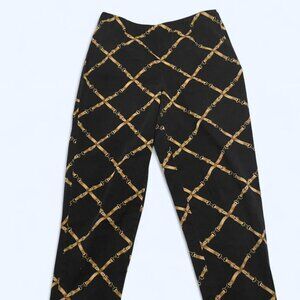 Talbots Black and Gold Equestrian Print Striaght Leg Pants